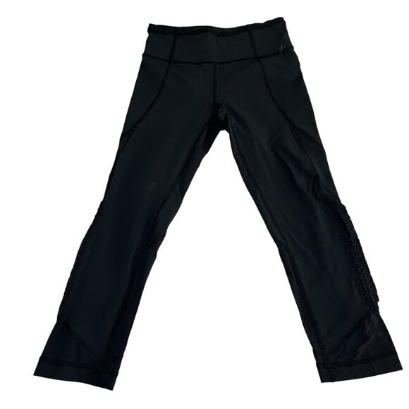 Lululemon Soft Below Knee Scrunch Leggings Capri Women's Size 2 Black Zip Pocket - Picture 2 of 6